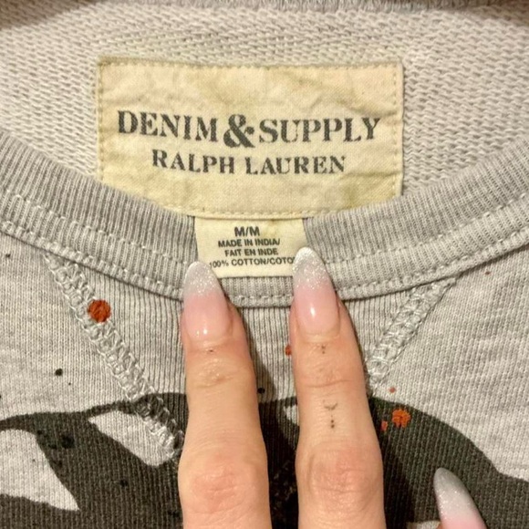 Ralph Lauren Denim & Supply Grey Sweatshirt Paint Splatter Graphic Medium Unisex - Picture 4 of 4